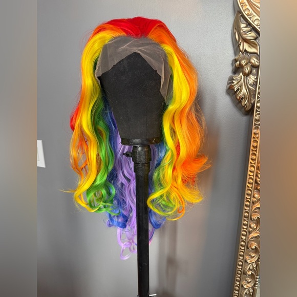 Brand new rainbow synthetic wig. About 13 x 2.5 inch parting space. ~ 24-26 in - Picture 7 of 13